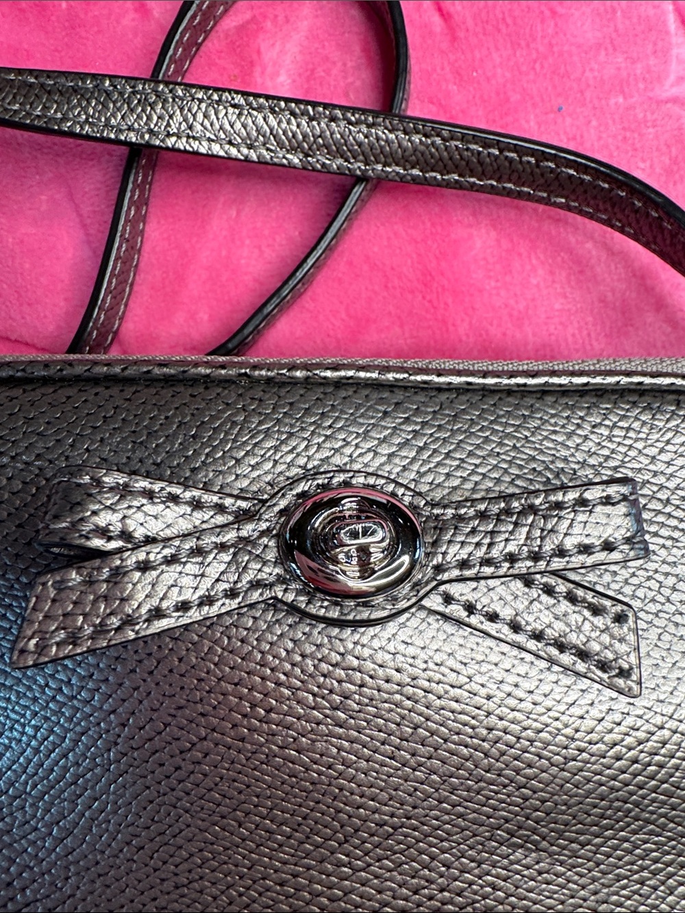 Coach Silver Metallic Saffiano Double Zip Mini Crossbody (Metallic Gray) - Picture 4 of 13